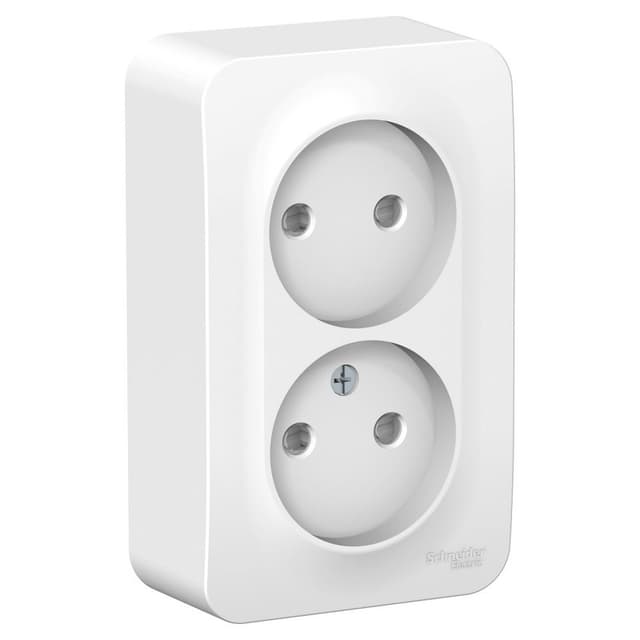 Розетка двойная без заземления с защитными шторками Systeme Electric Blanca BLNRA001211, цвет белый, защита от детей, два разъема, скрытый монтаж.