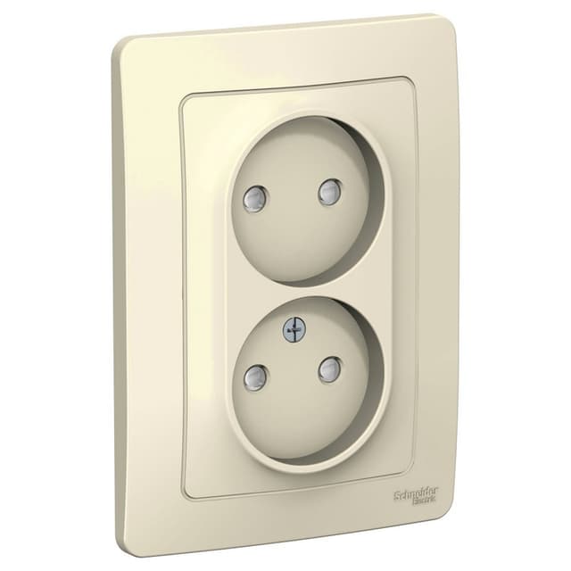 Розетка двойная без заземления с защитными шторками Systeme Electric Blanca BLNRS000122, цвет молочный, защита от детей, два разъема.