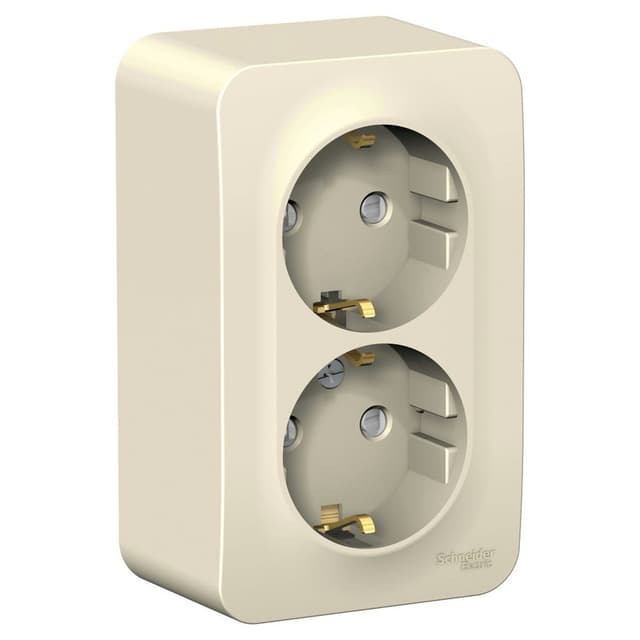 Розетка двойная с заземлением и защитными шторками Systeme Electric Blanca BLNRA011212, цвет молочный, защита от детей, два разъема с заземлением.