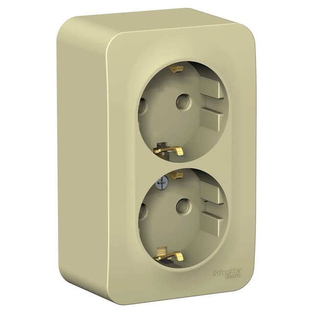 Розетка двойная с заземлением и защитными шторками Systeme Electric Blanca BLNRA011217, цвет бежевый, защита от детей, два разъема с заземлением.