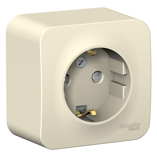Розетка с заземлением и защитными шторками Systeme Electric Blanca BLNRA011112, цвет молочный, защита от детей.