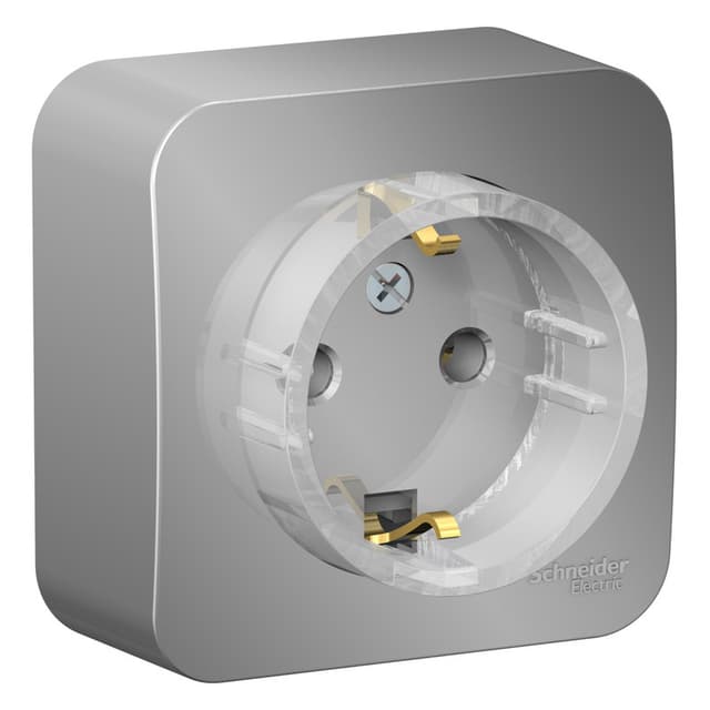 Розетка с заземлением Systeme Electric Blanca BLNRA110113, цвет алюминий, с заземляющим контактом, металлизированный корпус, скрытый монтаж.