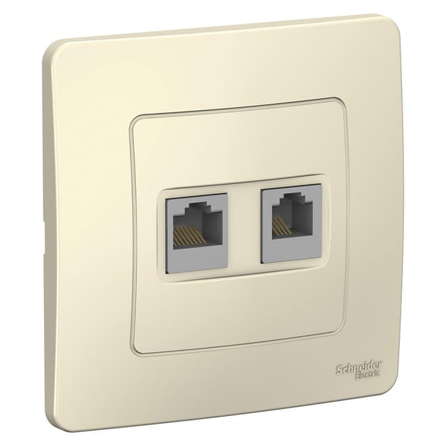 Розетка двойная комбинированная телефонная и компьютерная Systeme Electric Blanca BLNIS045112, цвет молочный, разъемы RJ11 и RJ45.