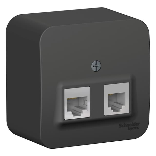 Розетка двойная комбинированная телефонная и компьютерная Systeme Electric Blanca BLNIA045116, цвет антрацит, разъемы RJ11 и RJ45.