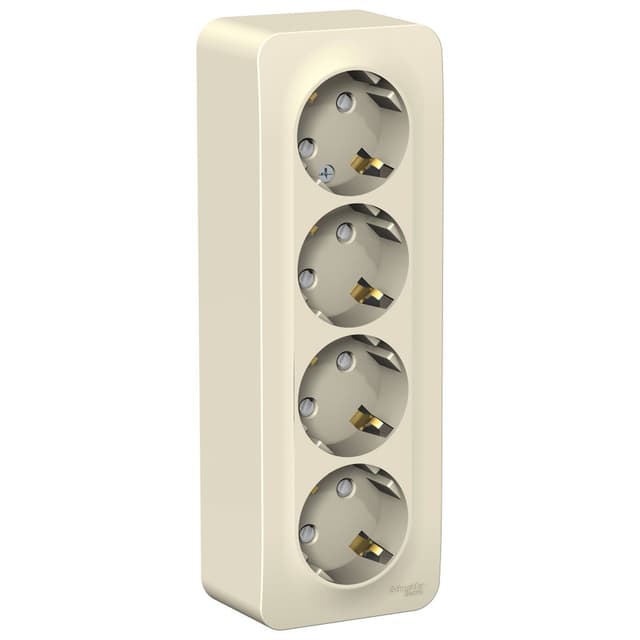 Розетка четверная с заземлением и защитными шторками Systeme Electric Blanca BLNRA011412, цвет молочный, защита от детей, четыре разъема с заземлением.