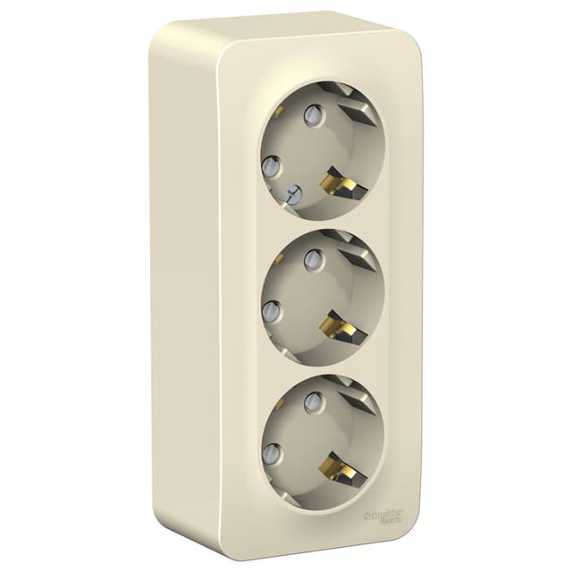 Розетка тройная с заземлением и защитными шторками Systeme Electric Blanca BLNRA011312, цвет молочный, защита от детей, три разъема с заземлением.