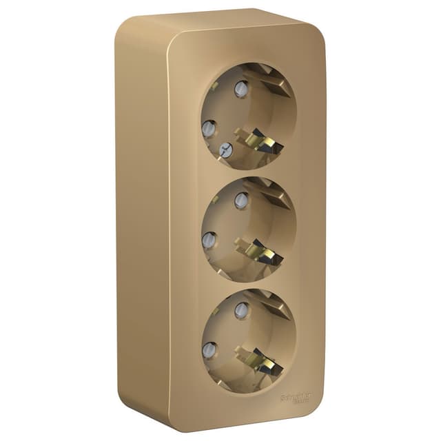 Розетка тройная с заземлением и защитными шторками Systeme Electric Blanca BLNRA011314, цвет титан, защита от детей, три разъема с заземлением.