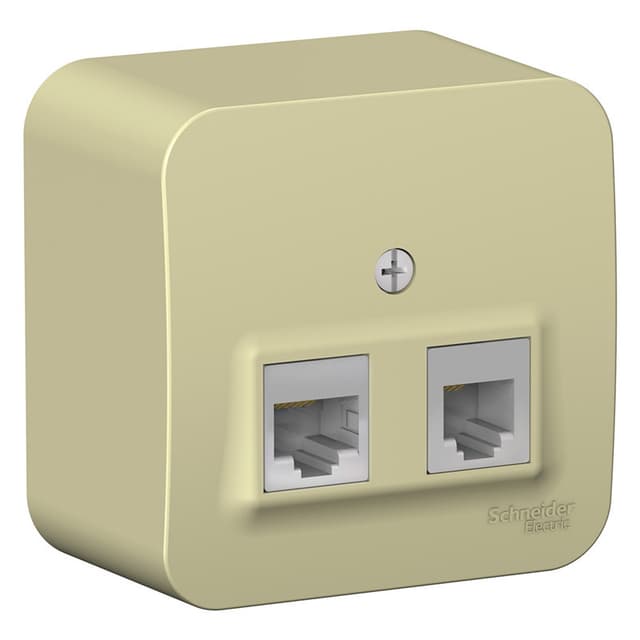 Розетка двойная комбинированная телефонная и компьютерная Systeme Electric Blanca BLNIA045117, цвет бежевый, разъемы RJ11 и RJ45.