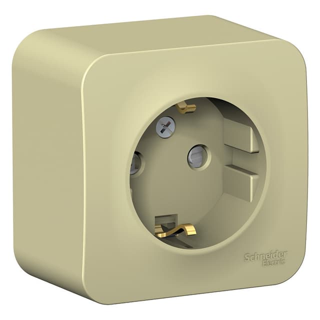 Розетка с заземлением и защитными шторками Systeme Electric Blanca BLNRA011117, цвет бежевый, защита от детей.