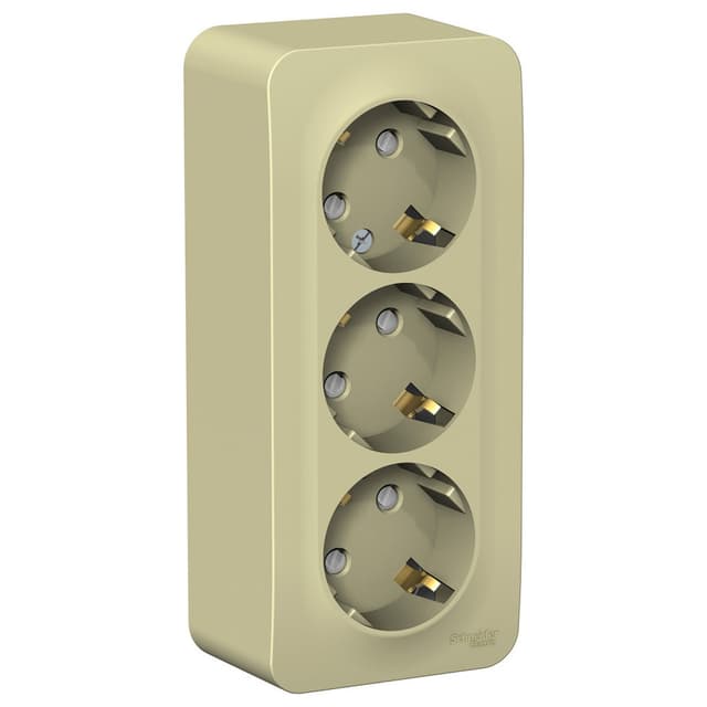 Розетка тройная с заземлением и защитными шторками Systeme Electric Blanca BLNRA011317, цвет бежевый, защита от детей, три разъема с заземлением.