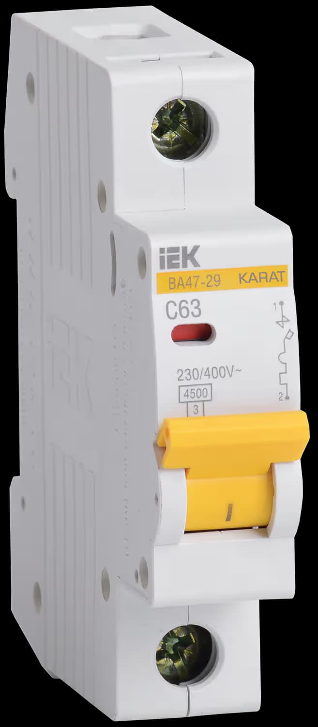 Автоматический выключатель модульный IEK KARAT ВА47-29 MVA20-1-063-C, 1-полюсный, характеристика C, номинальный ток 63А, отключающая способность 4,5 кА, на DIN-рейку