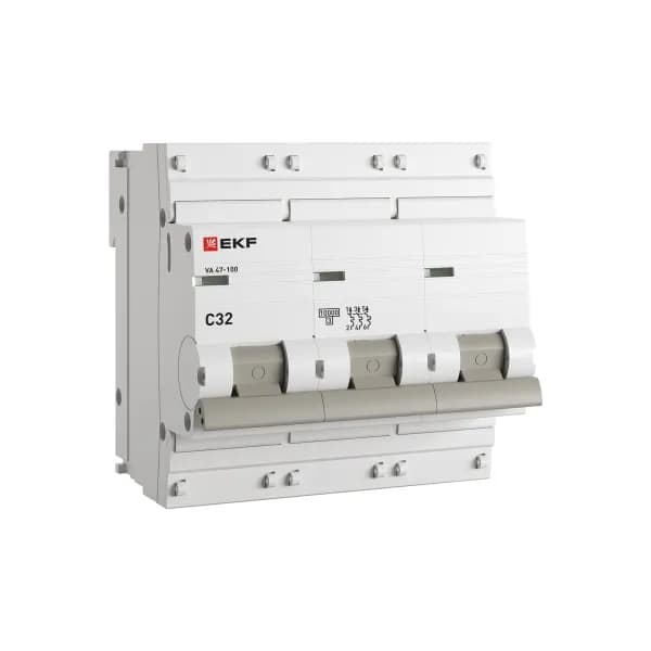 Автоматический выключатель модульный EKF PROxima ВА47-100 3P, характеристика C, номинальный ток 32А, отключающая способность 10кА, артикул mcb47100-3-32C-pro