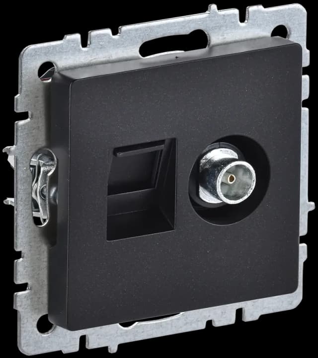 Розетка двойная TV + компьютерная IEK BRITE BR-AK20-1-K02 (черный)