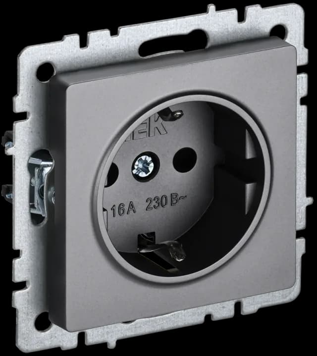 Розетка с заземлением и защитными шторками IEK BRITE BR-R14-16-K46 (сталь)