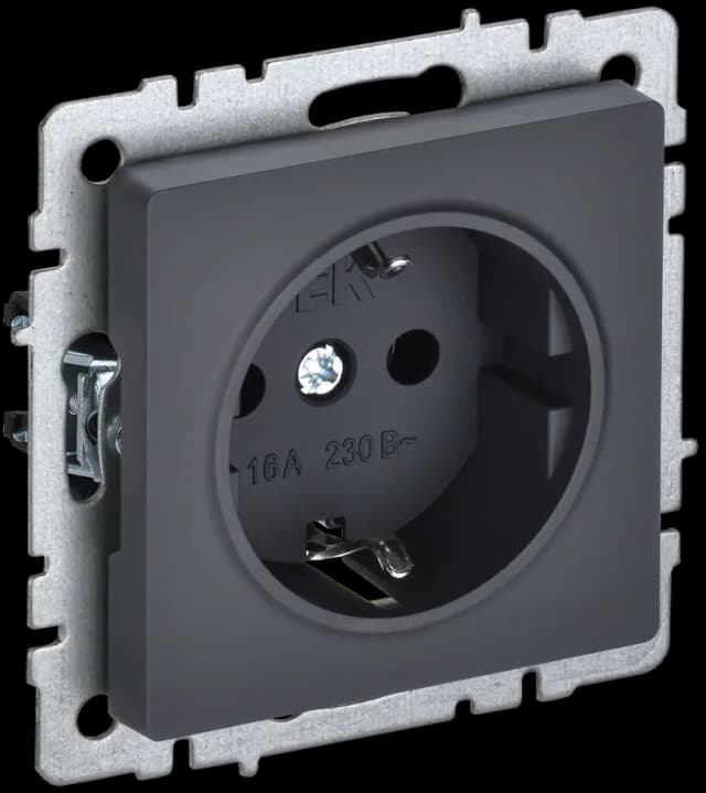 Розетка с заземлением и защитными шторками IEK BRITE BR-R14-16-K53 (графит)