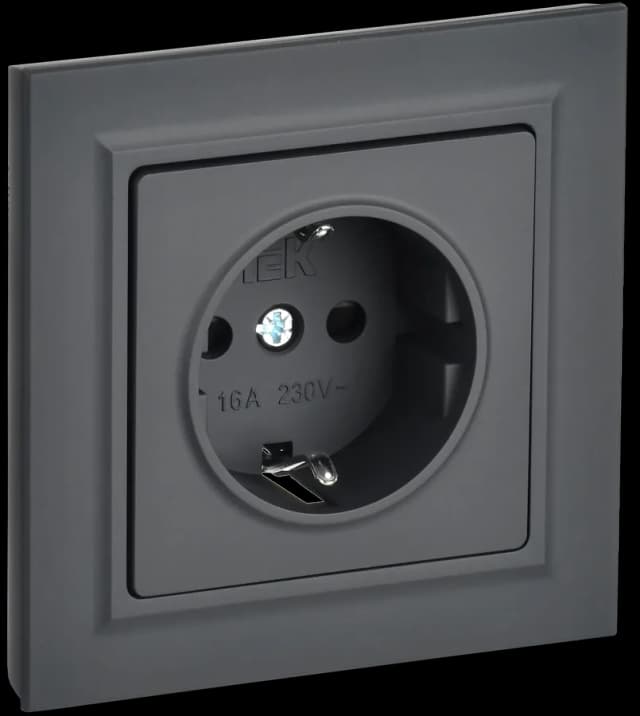 Розетка с заземлением и защитными шторками IEK BRITE BR-R14-16-K53-F (графит)
