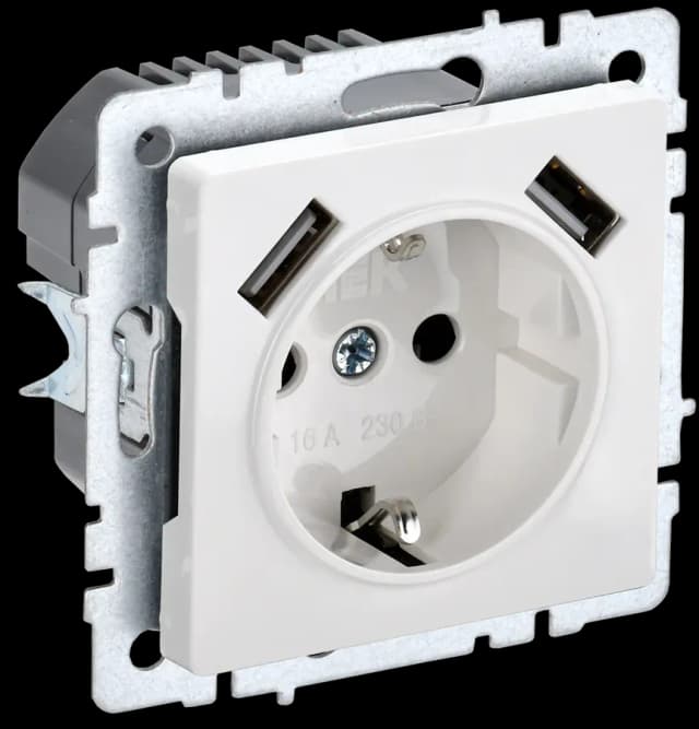 Розетка USB с заземлением и защитными шторками IEK BRITE BR-R14-16-U21-D21-K01 (белый)