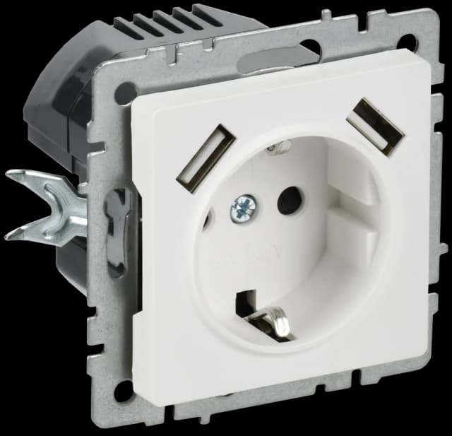 Розетка USB с защитными шторками IEK BRITE BR-R14-16-U21-D21-K91 (белый арктический)