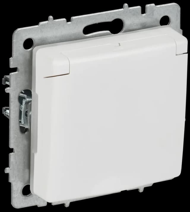 Розетка без заземления с защитными шторками и крышкой IEK BRITE BR-R16-16-44-K91 (белый арктический)