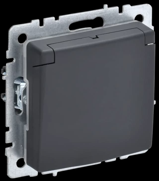 Розетка с заземлением, защитными шторками и крышкой IEK BRITE BR-R16-16-K53 (графит)