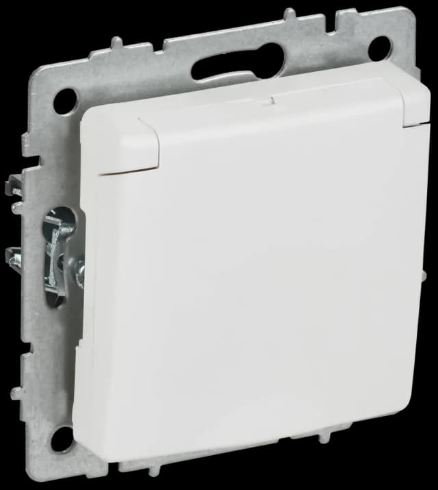Розетка без заземления с защитными шторками и крышкой IEK BRITE BR-R16-16-K91 (белый арктический)