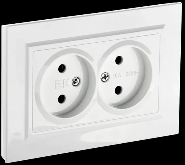 Розетка двойная без заземления с рамкой IEK BRITE BR-R20-10-K01-F (белый)