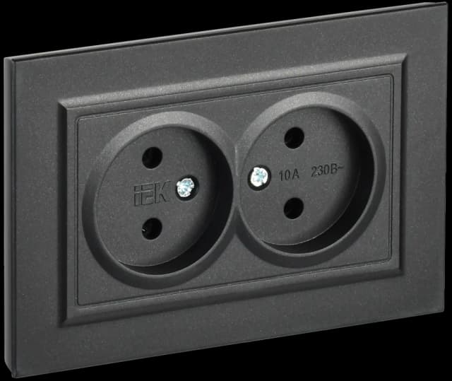 Розетка двойная без заземления с рамкой IEK BRITE BR-R20-10-K02-F (черный)