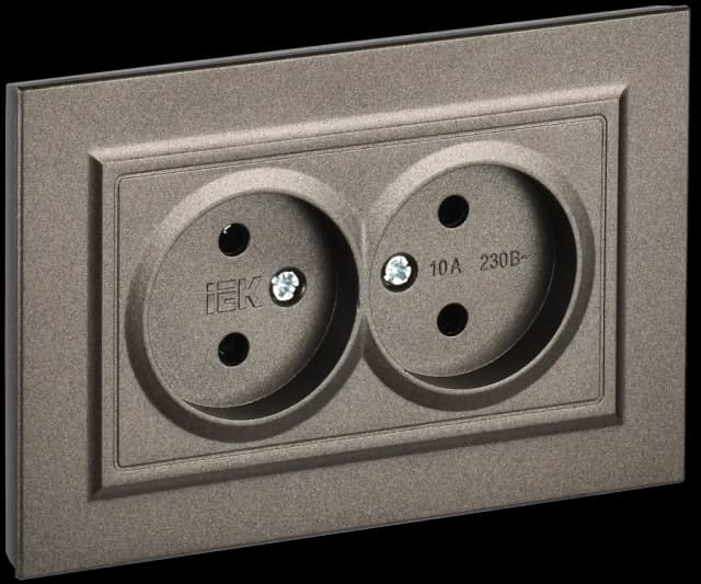 Розетка двойная без заземления с рамкой IEK BRITE BR-R20-10-K45-F (бронза)