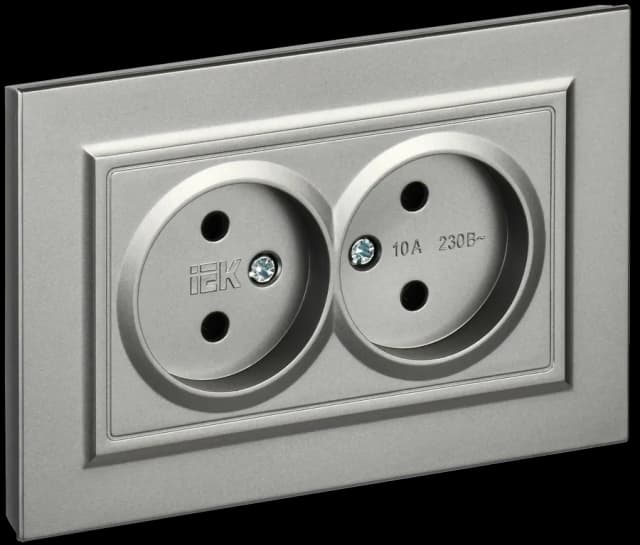 Розетка двойная без заземления с рамкой IEK BRITE BR-R20-10-K46-F (сталь)