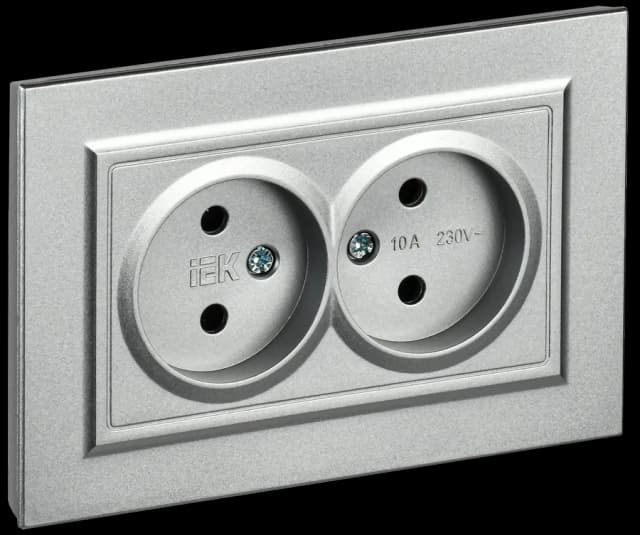 Розетка двойная без заземления с рамкой IEK BRITE BR-R20-10-K47-F (алюминий)