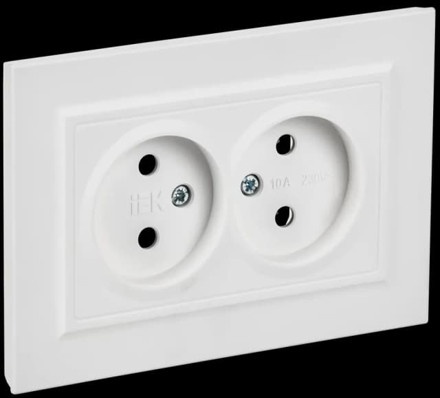 Розетка двойная без заземления с рамкой IEK BRITE BR-R20-10-K91-F (белый арктический)