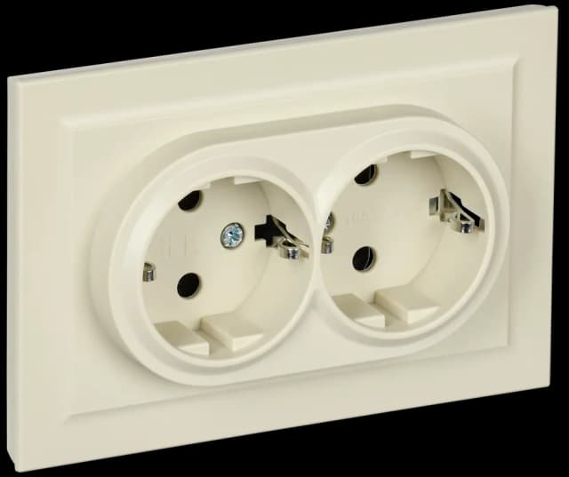 Розетка двойная с заземлением и рамкой IEK BRITE BR-R21-16-K10-F (бежевый)