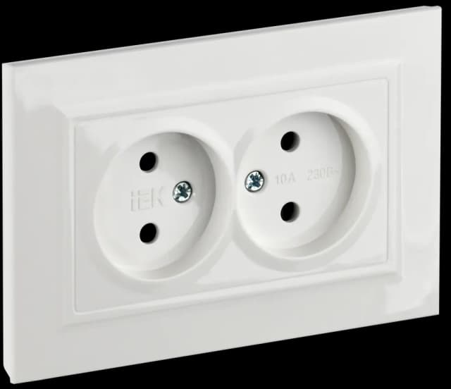 Розетка двойная без заземления с защитными шторками и рамкой IEK BRITE BR-R23-10-K01-F (белый)