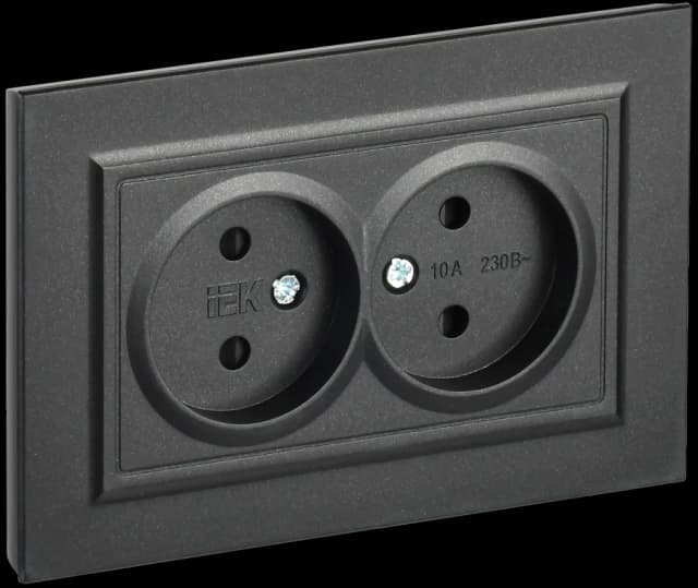 Розетка двойная без заземления с защитными шторками и рамкой IEK BRITE BR-R23-10-K02-F (черный)
