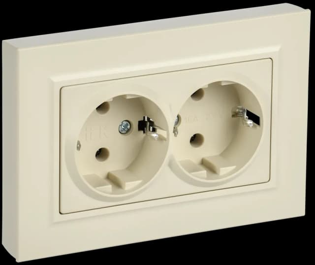 Розетка двойная с заземлением и рамкой IEK BRITE BR-R27-16-K10-F (бежевый)