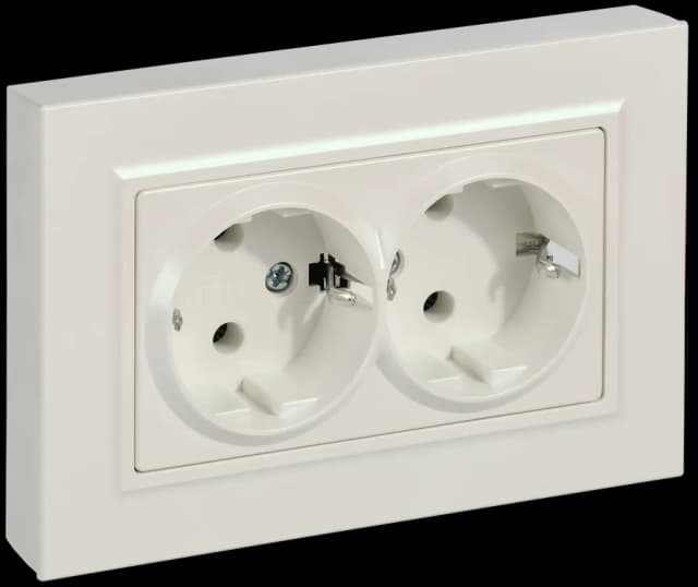 Розетка двойная с заземлением и рамкой IEK BRITE BR-R27-16-K36-F (жемчужный)