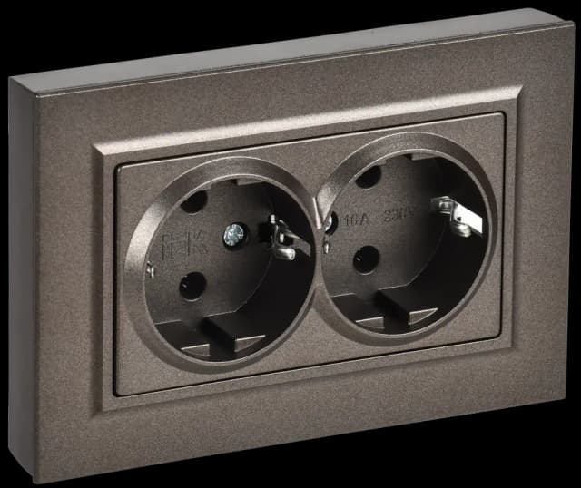 Розетка двойная с заземлением и рамкой IEK BRITE BR-R27-16-K45-F (бронза)