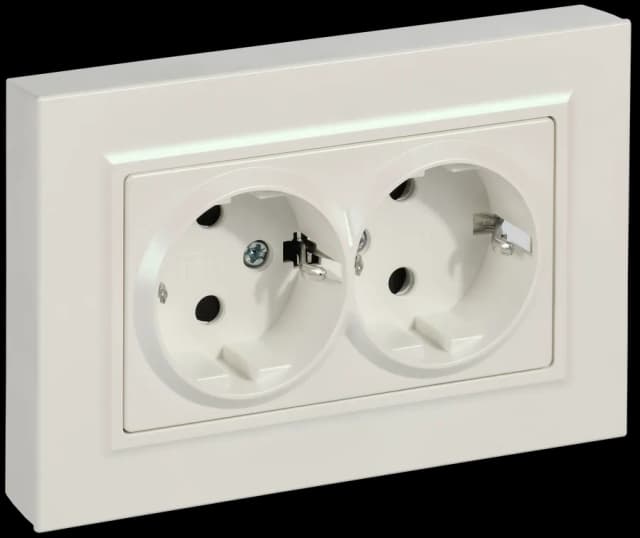 Розетка двойная с заземлением, защитными шторками и рамкой IEK BRITE BR-R28-16-K36-F (жемчужный)