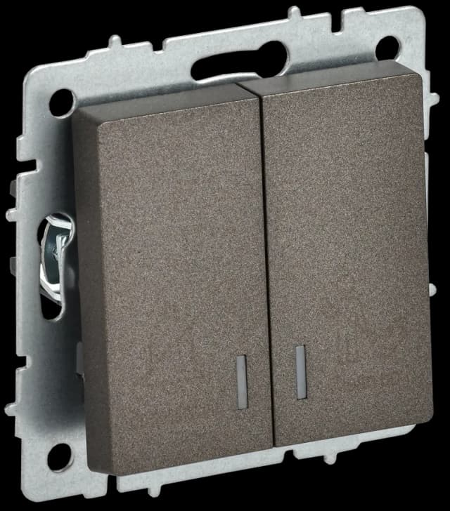 Выключатель 2-клавишный с подсветкой IEK BRITE BR-V20-2-10-K45 (бронза)