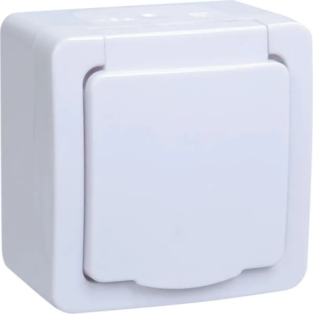 Розетка с заземлением, защитными шторками и крышкой IEK ERMP12-K01-16-54-EC (белый)