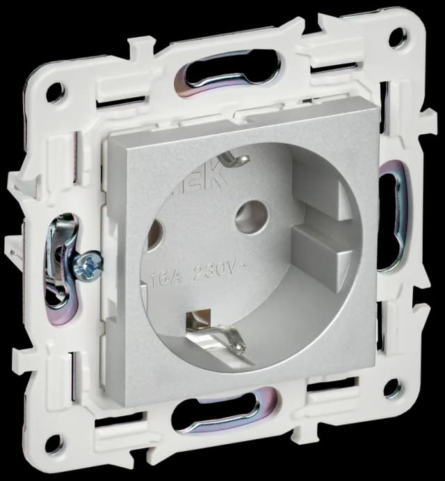 Розетка с заземлением IEK SKANDY SK-R11-16-K23 (серебряный)