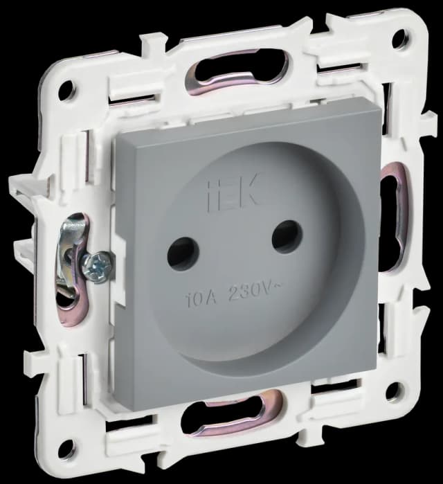 Розетка без заземления с защитными шторками IEK SKANDY SK-R13-10-K03 (серый)