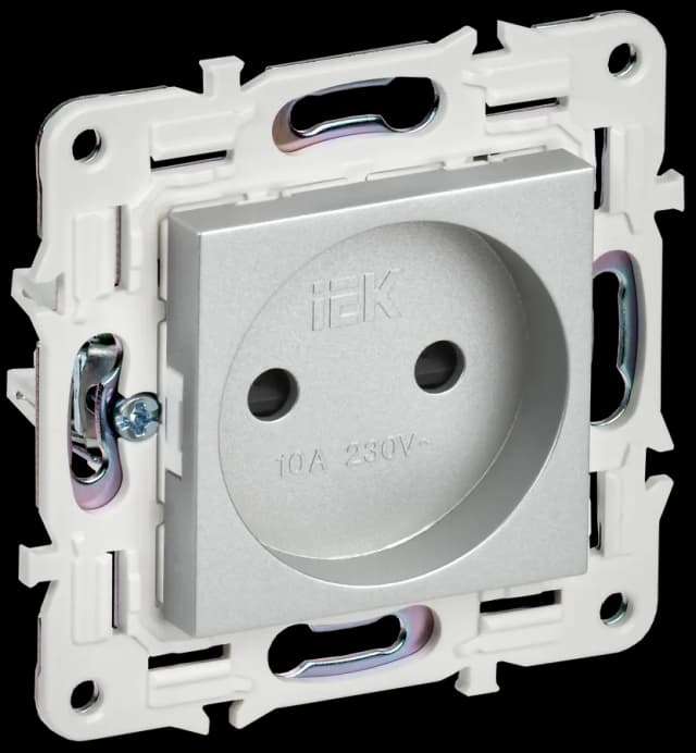 Розетка без заземления с защитными шторками IEK SKANDY SK-R13-10-K23 (серебряный)
