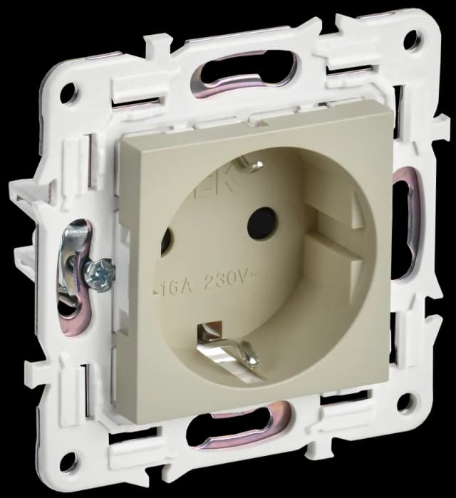 Розетка с заземлением и защитными шторками IEK SKANDY SK-R14-16-1-K10 (бежевый)