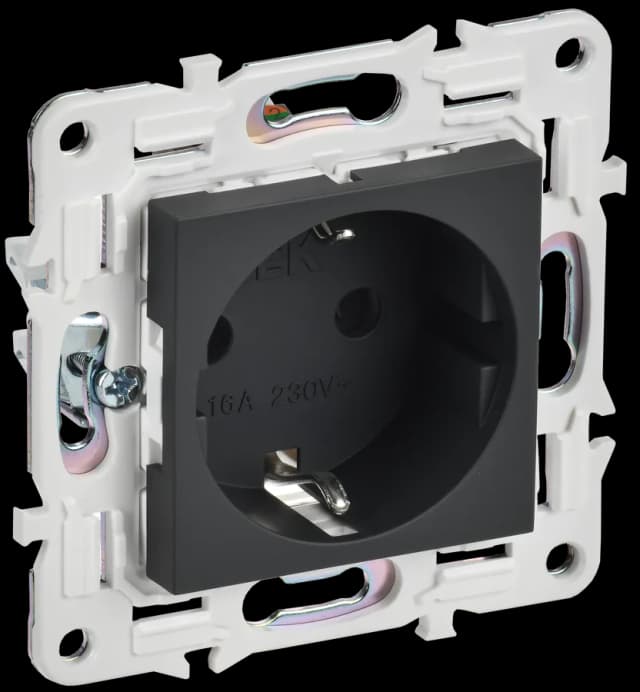 Розетка с заземлением и защитными шторками IEK SKANDY SK-R14-16-K53 (графит)