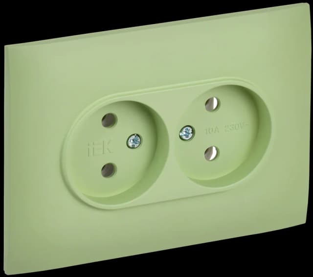 Розетка двойная без заземления с рамкой IEK SKANDY SK-R20-10-K06-F (мятный)