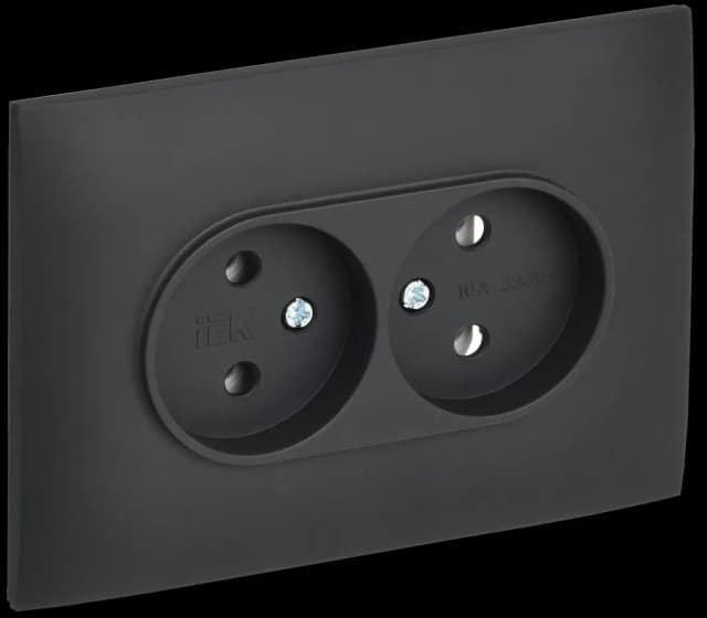 Розетка двойная без заземления с рамкой IEK SKANDY SK-R20-10-K53-F (графит)