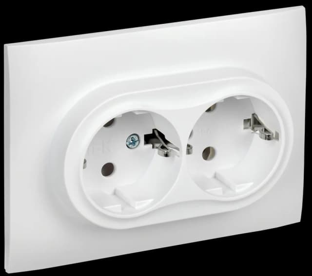 Розетка двойная с заземлением и рамкой IEK SKANDY SK-R21-16-K01-F (белый арктический)