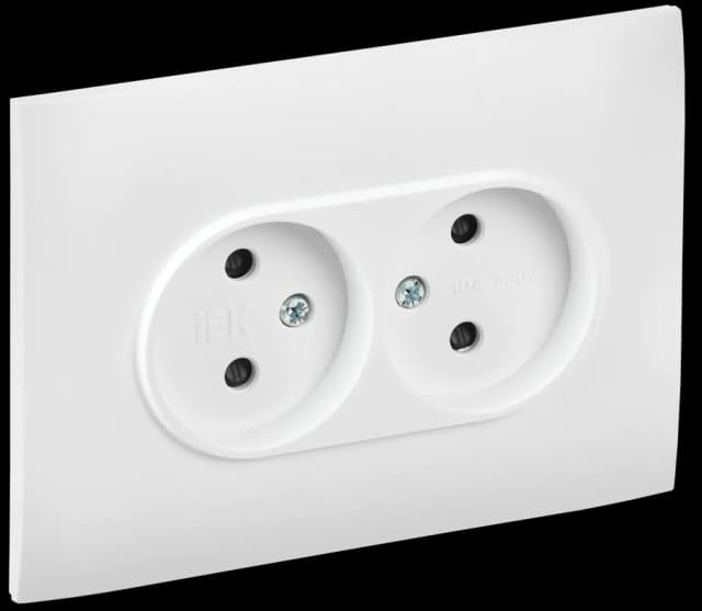 Розетка двойная без заземления с защитными шторками и рамкой IEK SKANDY SK-R23-10-K01-F (белый арктический)