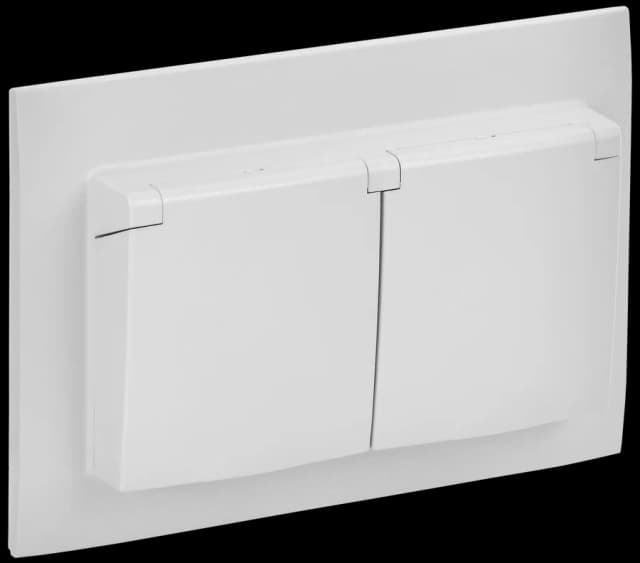 Розетка двойная с заземлением, крышкой и рамкой IEK SKANDY SK-R26-16-44-K01-F (белый арктический)